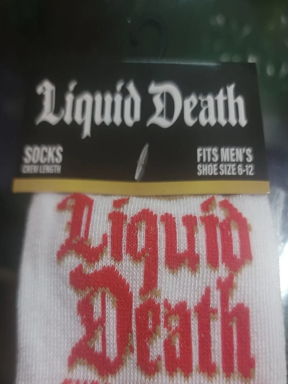 Liquid Death Cherry Obituary Crew Socks Men's 6-12 NWT Skull Graphic